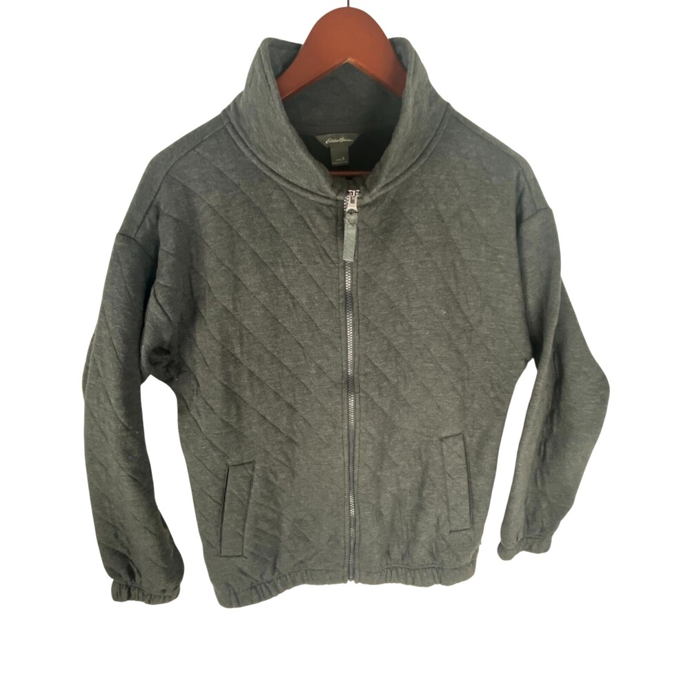 Eddie Bauer Quilted Jacket Womens Small Gray Hiking Long Sleeve Pockets Full-Zip